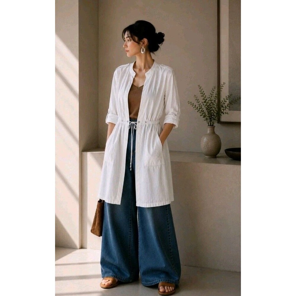 Blanc Basque Japanese Duster Jacket White Sheer Linen Cotton Made In Japan S